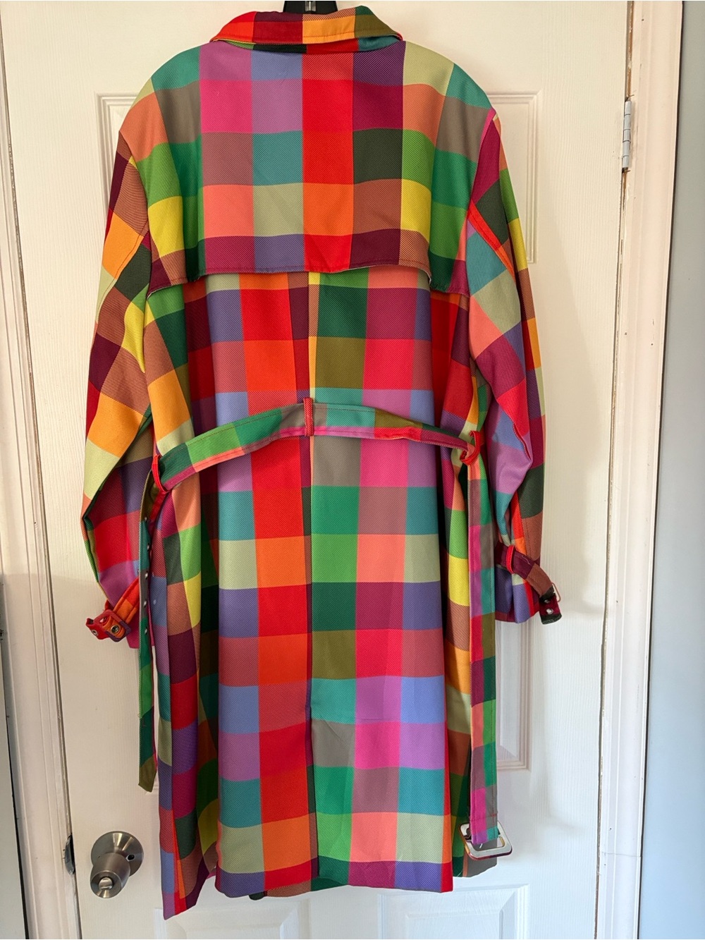 Plus Size Rainbow Plaid Belted Trench Coat Size 3XL - Picture 3 of 12